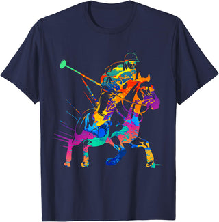 Polo Player Sport Silhouette Gift Apparel Polo Player Horse Sport Ride Riding Equestrian Sport Fan T-Shirt - Navy Blue