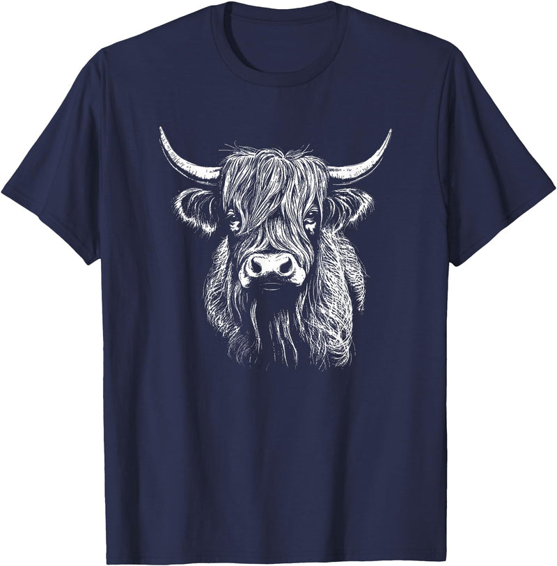 Scottish Highland Cattle Cow Merch Scottish Highland Cattle Cow Drawing T-Shirt - Navy Blue