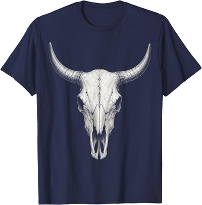 Vintage Bull Skull Western Cow Skull Longhorn Cattle Sketch T-Shirt