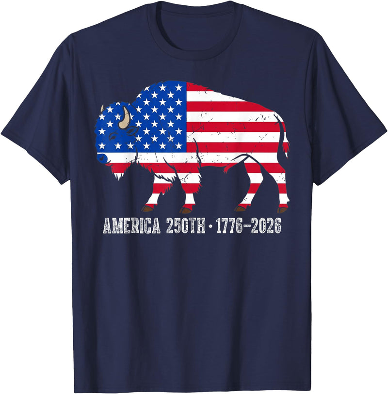 American Buffalo Design for 250th Anniversary Vintage Retro Bison American Flag Buffalo Simple 4th of July T-Shirt - Navy