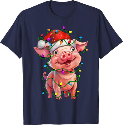 Pig Santa Christmas Tree Lighting Xmas Funny T-Shirt