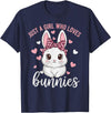 Cute Bunny Rabbit Girls Kids Just a Girl Who Loves Bunnies T-Shirt in Navy Blue