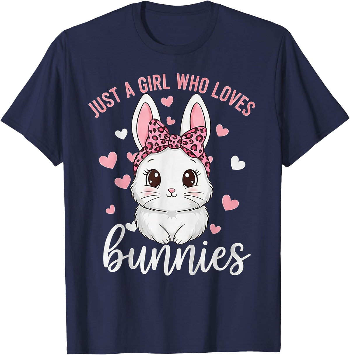 Cute Bunny Rabbit Girls Kids Just a Girl Who Loves Bunnies T-Shirt in Navy Blue
