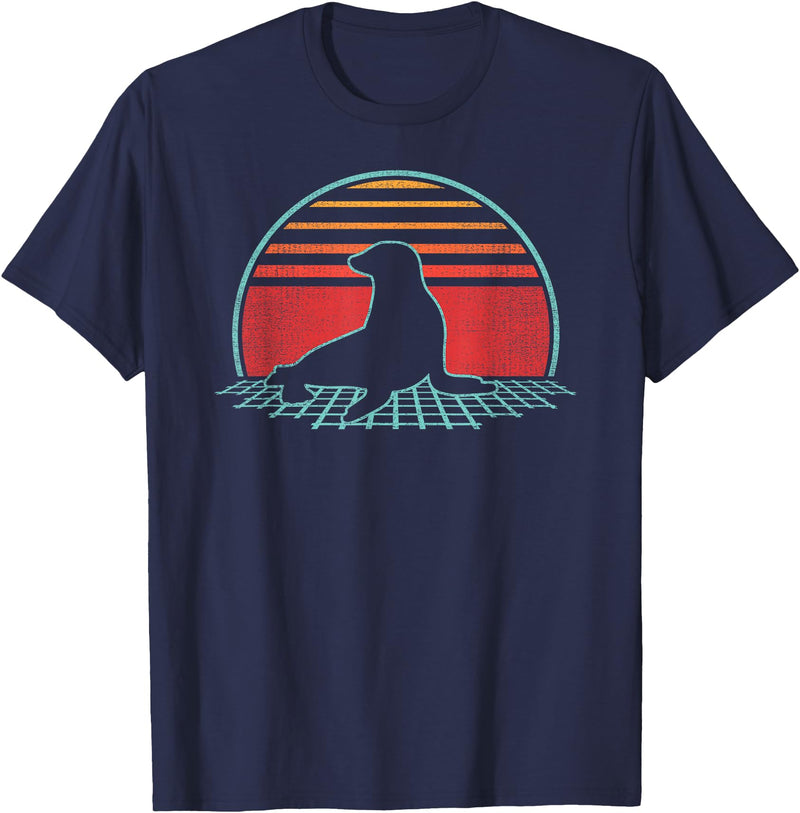 Sea Lion Graphic Art Designs Sea Lion Lover Animal Retro Vintage 80s Style T-Shirt - Navy Blue
