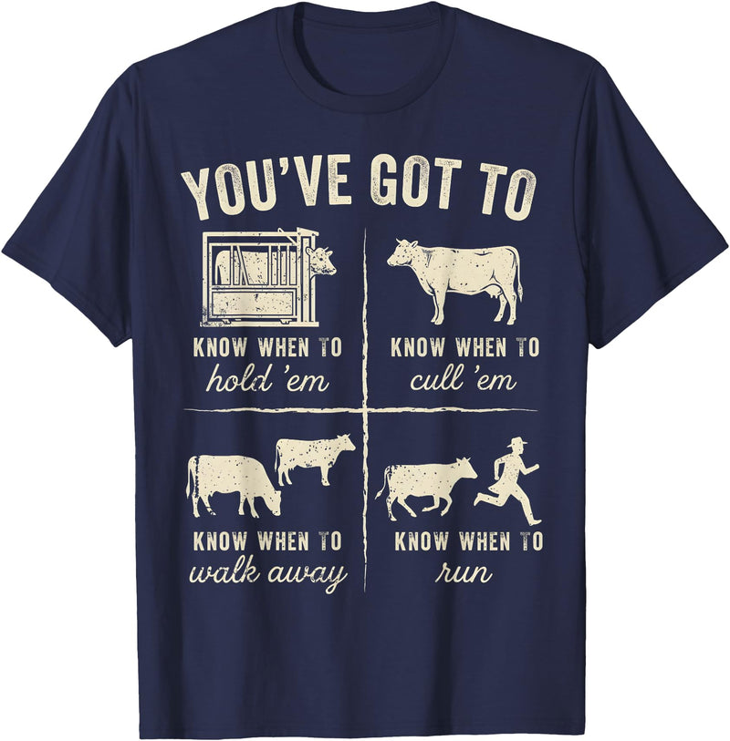 Cow You've Got To Know When to Shirt Retro You've Got to Know When to Hold'em Funny Cow Lover T-Shirt - Navy Blue