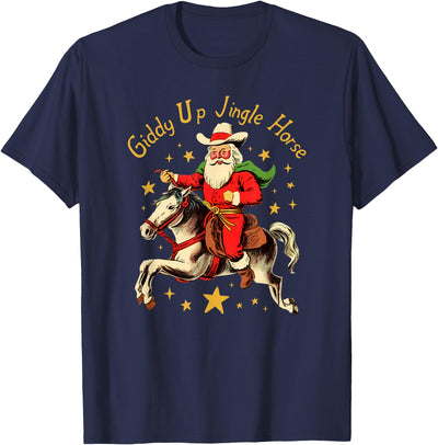 SuminSusi Funny Christmas Giddy Up Jingle Horse Unisex T-Shirt for Men, Women - Black, Small, Short Sleeve, Classic Fit, Polyester, Crew Neck, Cartoon, Fun, Christmas, Adults