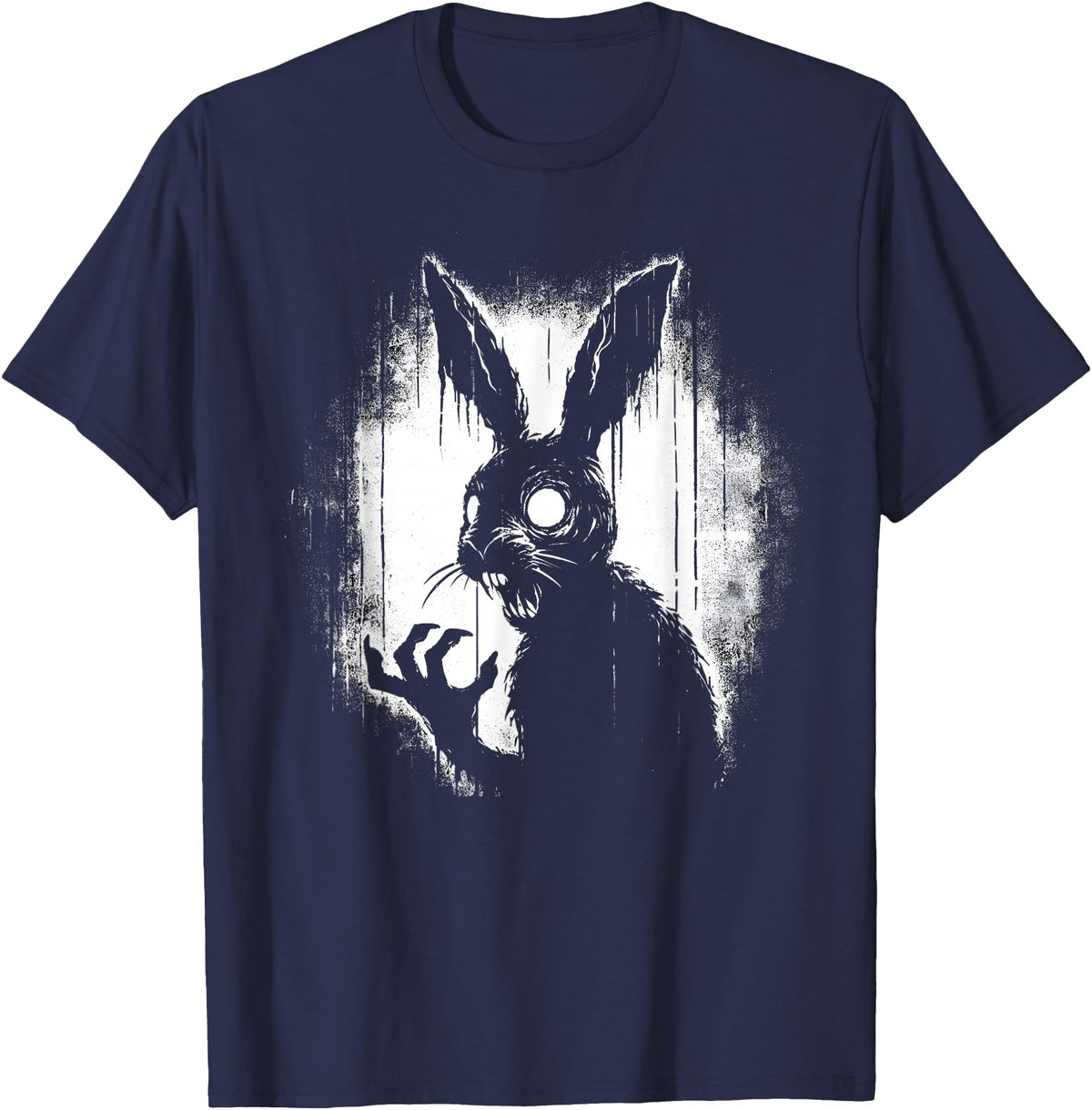 Scary Goth Rabbit, Horror Rabbit, Weirdcore Rabbit T-Shirt in Navy Blue