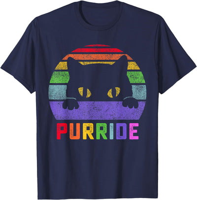 Vintage Cat Gift Pride Cat Purride Gay LGBTQ Rainbow Flag Retro Style T-Shirt