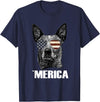 Australian Cattle Dog Patriotic Tee Gifts Merica Australian Cattle Dog with USA Flag Sunglasses Gift T-Shirt - Navy Blue