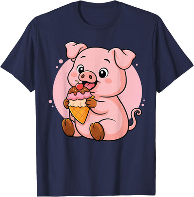 Pig Eating Ice Cream Graphic Boys Girls Pig Lover T-Shirt