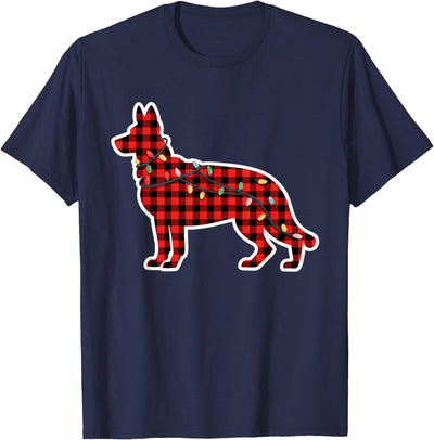 Christmas Red and Black Buffalo Plaid German Shepherd Dog T-Shirt
