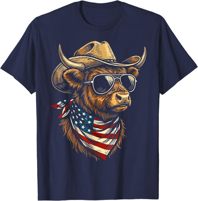 Highland Cow Patriotic Usa Western Usa Patriotic Cowboy T-Shirt