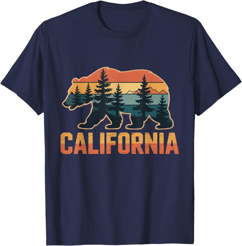 Retro California Bear Nature Art California Bear Vintage Wilderness Graphic T-Shirt - Navy Blue