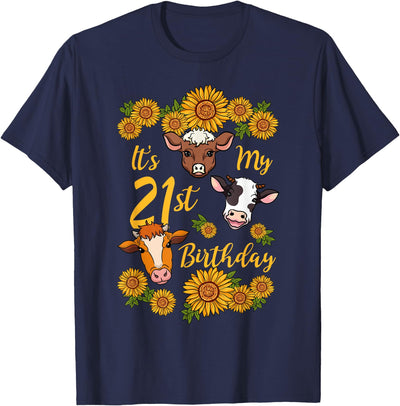 Cow 21st Birthday Party Sunflower Moo Farm Animal Barnyard T-Shirt
