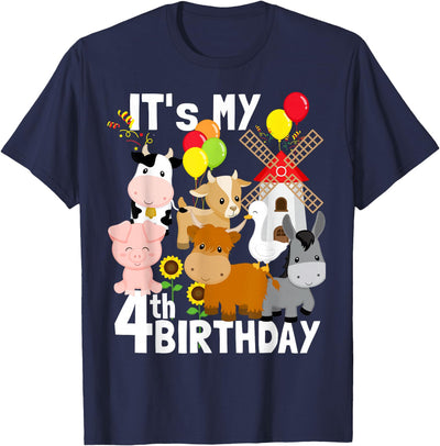Cow Farm Animals Year Old It's My 4th Birthday Party Farm T-Shirt