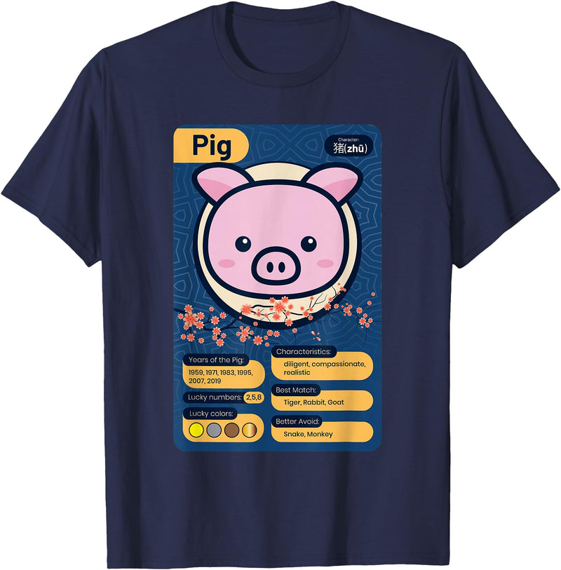 Chinese Zodiac Year of the Pig Shirts Chinese Zodiac Horoscope Animal Facts Year of the Pig T-Shirt - Navy Blue