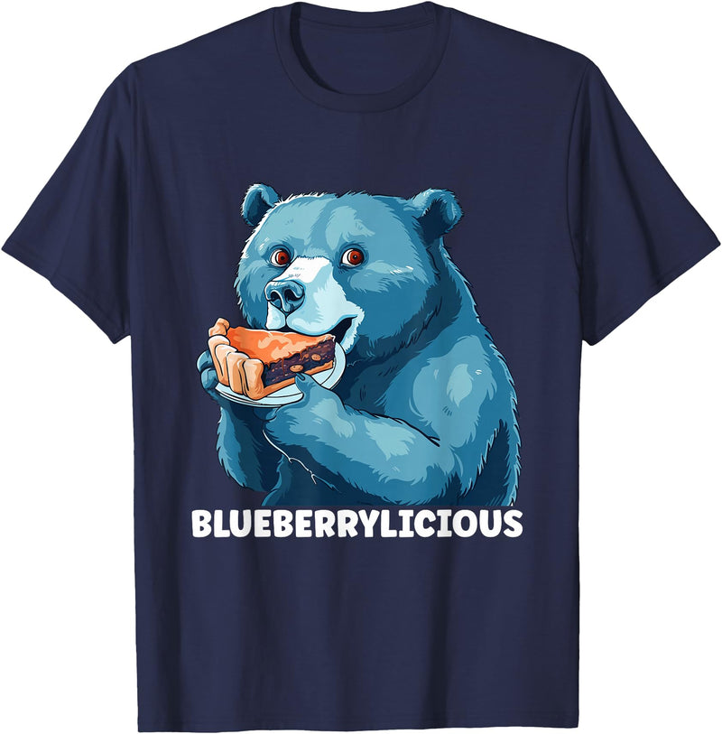 Funny Pastry Design Bear Pie Confectioner Cake Baking Thanksgiving Blueberrylicious Blueberry Pie T-Shirt - Navy Blue