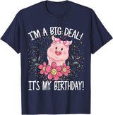 CRUDO I'm A Big Deal It's My Birthday Funny Birthday with Pig T-Shirt - Navy Blue