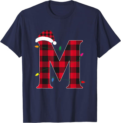 Initial Name Buffalo Plaid Christmas Pajama Awesome Letter'm T-Shirt