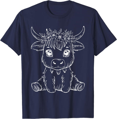 More Cute Highland Cow Flowers Floral Cowboy Farm Country T-Shirt