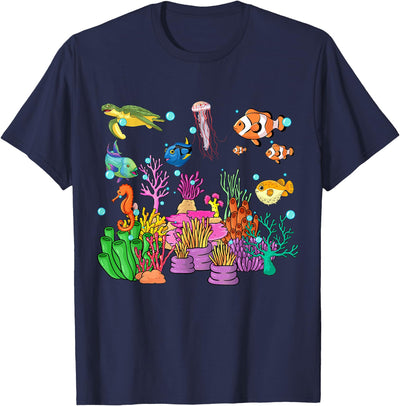 MASH MOSH Coral reef with colorful tropical Fish, Marine Life T-Shirt