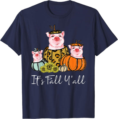 It's Fall Y'all Pig Animal Leopard Pumpkin Falling Autumn T-Shirt