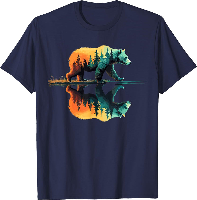 Bear Forest Mountain Wildlife Trees Nature Forest Mountains Trees Wildlife Bear T-Shirt - Navy Blue