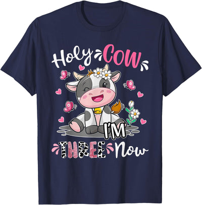 Holy Cow I'm Three 3rd Birthday Boy Girl Kids Years Old T-Shirt