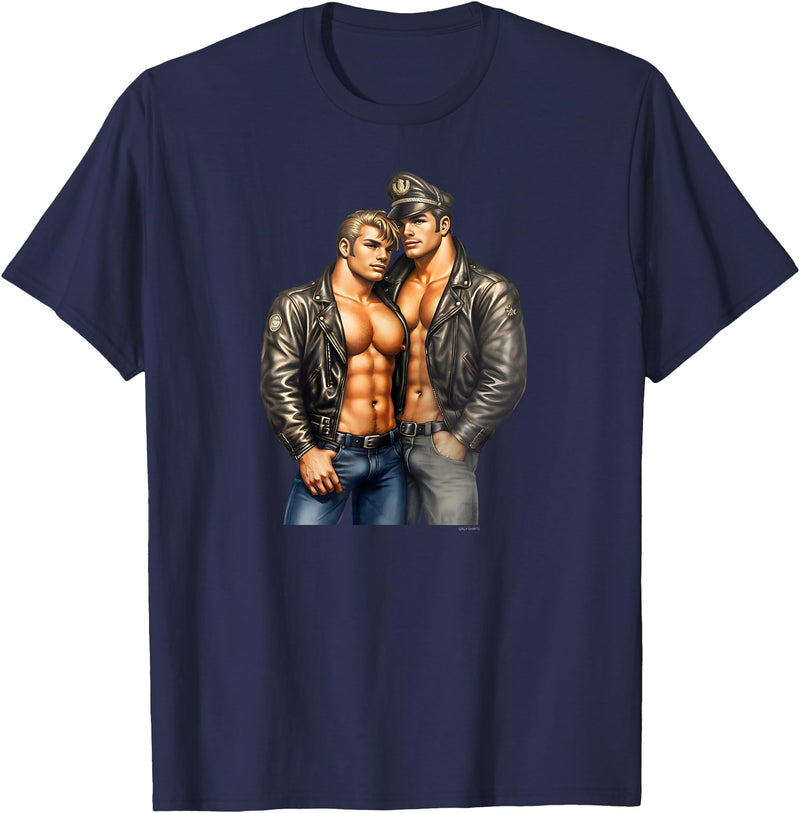 Vintage Gay Bear Pride & Dom Queer Top Dom Gay Leather Biker Gay Pride Daddy Bear Mustache T-Shirt - Navy Blue