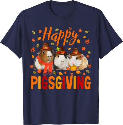 Happy Pigsgiving Cute Thanksgiving Guinea Pig Pilgrim Hat T-Shirt