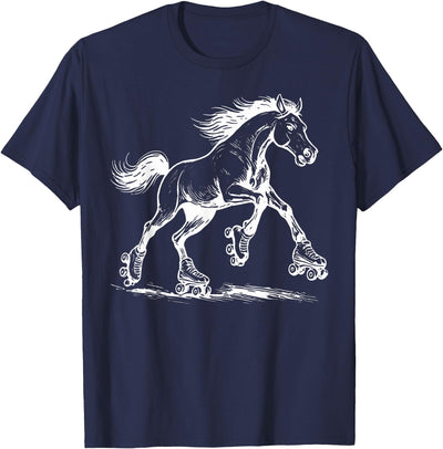 Horse Skating Roller Skater Farm Animal Lover Vintage Horse Skating Roller Skates Funny Sport Lovers T-Shirt