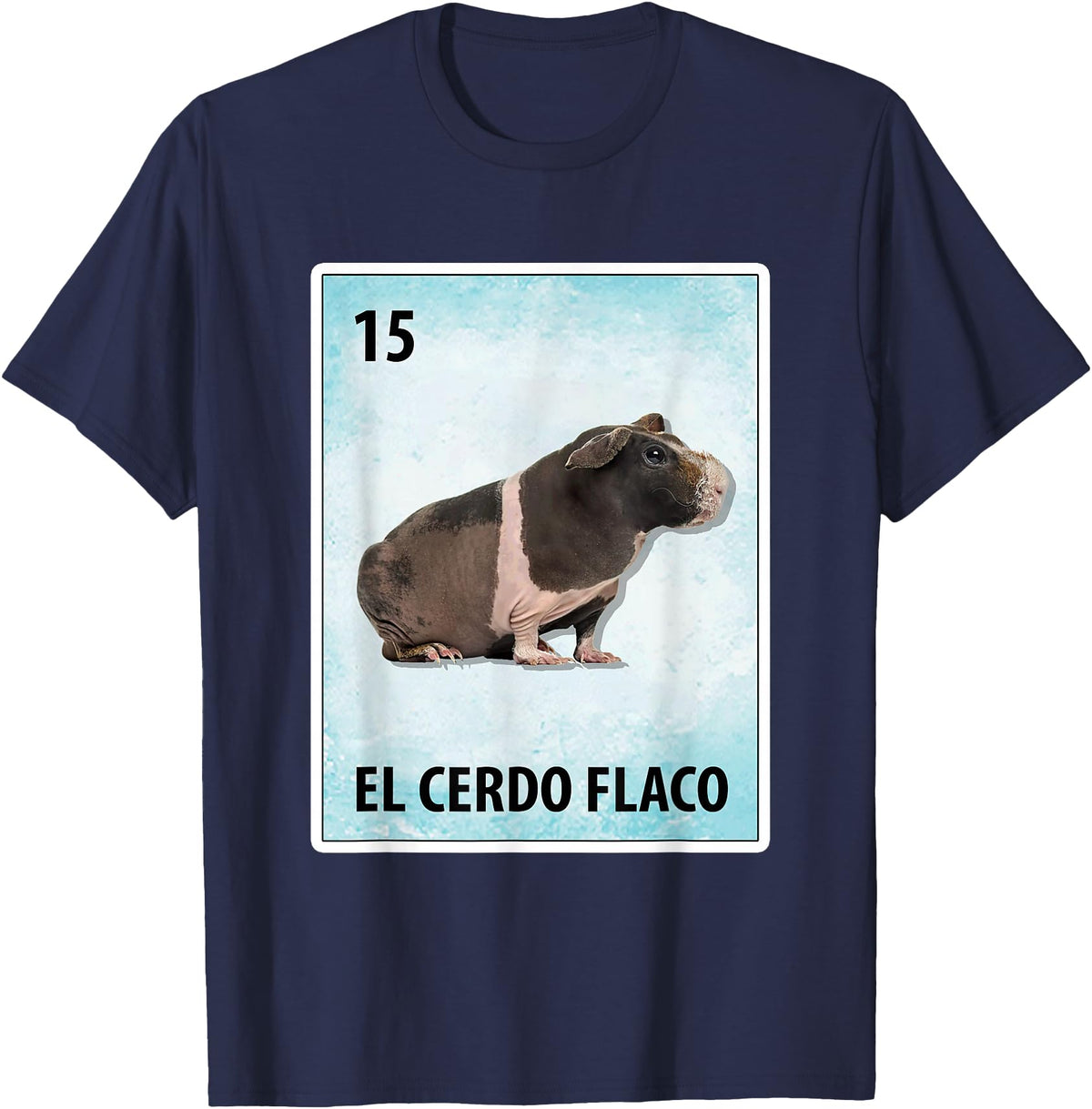 Skinny Pig Mexican Tee El Cerdo Flaco Mexican Skinny Pig Cards T-Shirt - Navy Blue