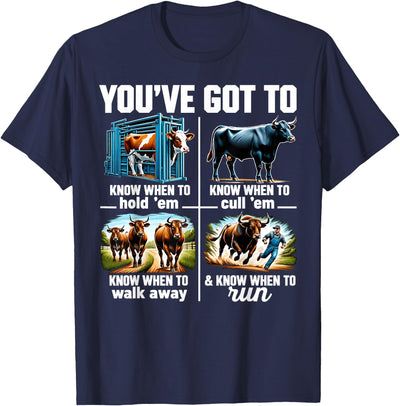 Got to Know When to Hold Em Cow You've Em Retro Funny Cow T-Shirt