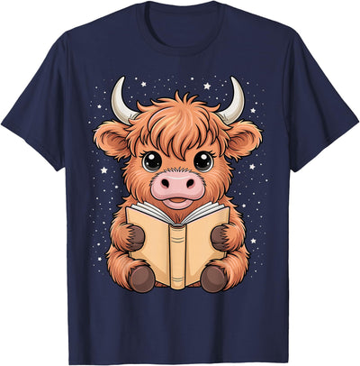 Funny Highland Cow Bookworm Lover Cute Reading Book T-Shirt