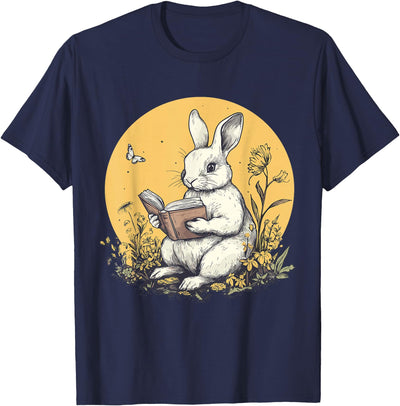 Bunny Reading a Book Under a Golden Moon Tee