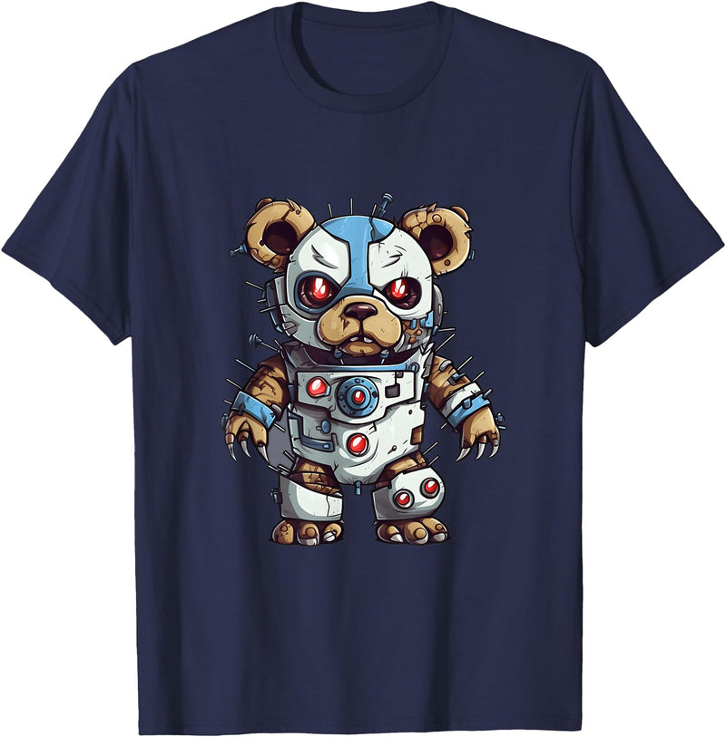 Aesthetic Teddy Bear Streetwear Designs for Men Robot Teddy Bear, Hip Hop Teddy Bear, Cyborg Teddy Bear T-Shirt - Navy Blue