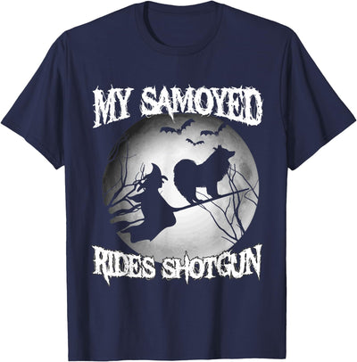 Samoyed Dog Halloween shirts My Samoyed Rides Shotgun Halloween shirt