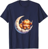 Cute Baby Highland Cow Sleeping on the Moon Heifer Farm T-Shirt - Navy Blue