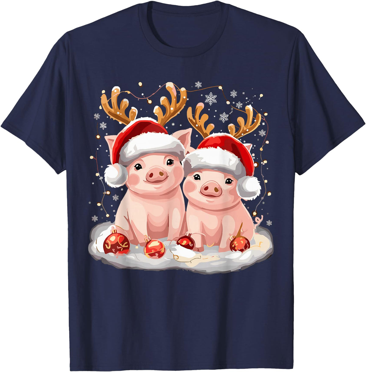 Funny Xmas Pig Lover Christmas Christmas Pig Reindeer Xmas T-Shirt - Navy Blue