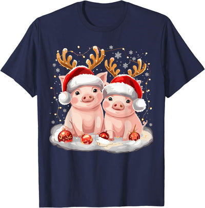 Christmas Pig Reindeer Xmas T-Shirt