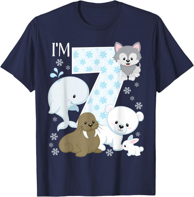 Arctic Animals Birthday Party Family Matching Bday Arctic Animals 7th Birthday Polar Bear Walrus Fox Sea Theme T-Shirt