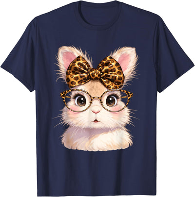 Coquette Bunny with Glasses and Leopard Bow T-Shirt