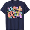 Floral He Is Risen Happy Easter Christian Bible Verse Faith T-Shirt in Navy Blue