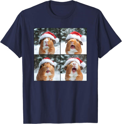Guinea Pigs in Santa Hats Photo Grid T-Shirt