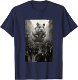 Giant Puffy Hamster Funny Destroying Retro City Picture T-Shirt - Navy Blue