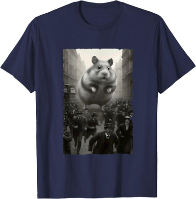 Giant Puffy Hamster Funny Destroying Retro City Picture T-Shirt