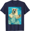 Pool Party Summer Animals Designs Funny Polar Bear with Sunglasses Summer Animal Swimming T-Shirt - Navy Blue