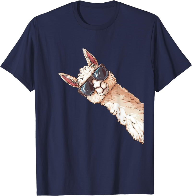 Ällamaco. Llama Alpaca Lama Sunglasses T-Shirt - Navy Blue
