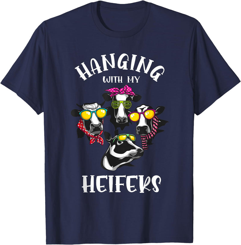 Cute Cow Herder Lady Animal Farm Lover Designs Funny Hanging with My Heifers Gift for Women Cow Farmer Girl T-Shirt - Navy