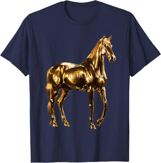 Gold Animal Design Horse Gold T-Shirt - Navy Blue